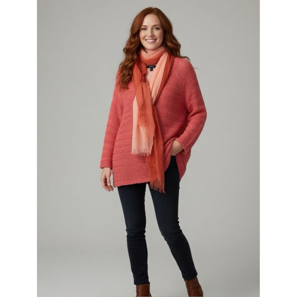 Apt. 9 Vibrant Coral Knit Long-Sleeve Sweater with Matching Scarf. Small